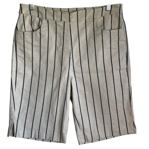 Tribal Fia Bermuda Shorts Linen Blend Pull On Striped Beige Gray Stretch Sz 10 - Picture 1 of 11